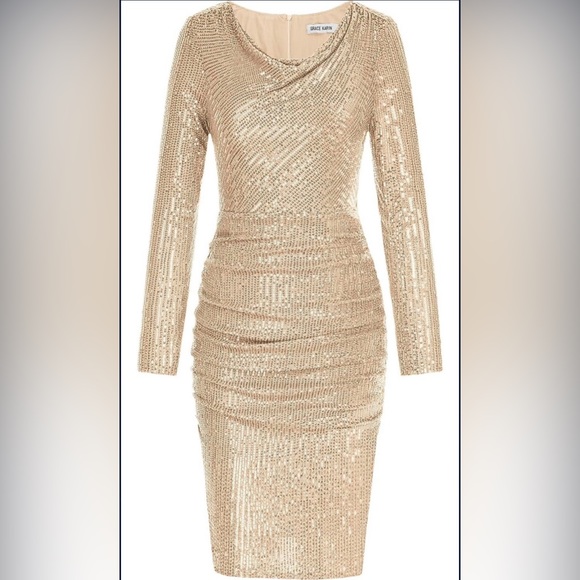Cowl Neck Gold Sequin Tight Party Dress